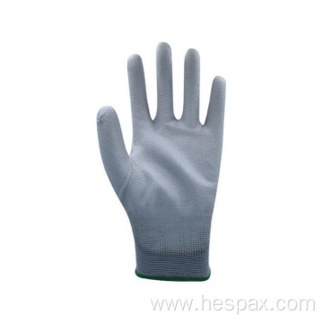 Hespax Cheap Grey PU Work Gloves Seamless Industrial